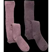 Minymo Strømpebukser - Ull - Rib - 2-pack - Orchid Haze - - 92/98 - Strømpebukser