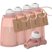 MOMCOZY gjenbrukbare silikonposer til melk og mat, 5 stk., rosa