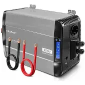 Qoltec – DC-til-AC-omformer – ren sinuskurve, LCD, USB, USB-C, kompatibel med LiFePO4, GEL og AGM – AC 230 V / DC 12 V - 6000 watt - RS-485 - utgangskontakter: 1 – svart, grå