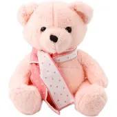 Leantoys Plysj leketøy - rosa bamse med skjerf, 35 cm