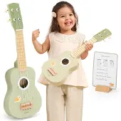 Viga Toys grønn tre-ukulele med naturstrenger