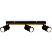 Briloner Downlight Tib, svart/tre, 3 lyskilder, justerbar, metall