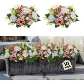 Vevor Blomsterballarrangementbukett 10 stk., 240 mm diameter kunstige blomsterballer bryllupsborddekorasjoner, kunstige rosearrangementer for bryllupsborddekorasjon, rosa og hvite roser