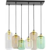 TK Lighting Hengelampe Marco Green, 6 lyskilder klar/grønn/brun