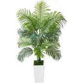 Vevor Kunstig Areca-palmetre 1524 mm, Kunstig palme tropiske planter med hvit høy plantekasse, Kunstig silkeplante i potte, Store trær for hjemmekontor, stue, innendørs og utendørs