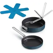 Joseph Joseph Space, Stekesett, Blå, Aluminium, Keramikk, Rustfritt stål, Rustfritt stål