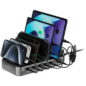 4smarts Team 541805 ladestasjon 100W, 5x USB-C/1x USB-A, 6 kabler, svart
