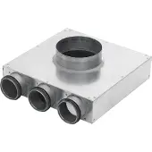 Lindab InDomo ventilboks PVCU 125 til ventil ø125 med 2 afgange ø63 med Safe tætning for rør SR63 eller slange LFPE63/LFPEB63. Højde 38 mm.