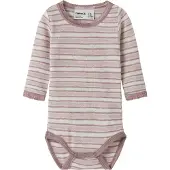 Name it Body I/e - Ull - Hullmønster - NbfWang - Snow White/Viol - - 56 - Langermet Body
