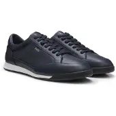BOSS for man. 50574126 Nitan Lowp navy blue leather trainers (43), Flat, Laces, Casual