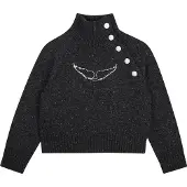 Zadig & Voltaire Genser - Ull - Grå Melert m. Broderi/Knapper - - 12 år (152) - Genser