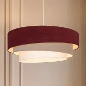 Duolla Pendellampe Trio, mørkerød/beige, Ø 60 cm, tekstil, E27