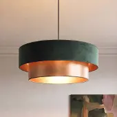 Duolla Pendellampe Dorina, grønn/gull, Ø 60 cm, tekstil, E27