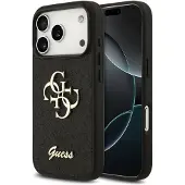 GUESS iPhone 18 Pro Fixed Glitter 4G Metal Logo Deksel - Svart