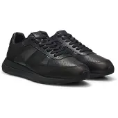 BOSS for man. 50573571 Vinston Runner black leather trainers (42), Flat, Laces, Casual