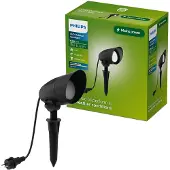 Philips Cylr spot med jordspyd, svart, stikkontakt, IP44, GU10