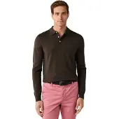 Hackett London for man. HM7000284 Merino Silk Knitted Polo dark brown (L), Green, Wool, Classic, Long sleeve