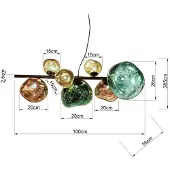 Kare Burbuja hengelampe, flerfarget, glass, lengde 100 cm