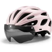 RockBros sykkelhjelm med visir, avtakbare UV-briller, avtakbart visir, Unisex - Rosa