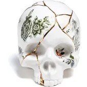Seletti Skulptur Kintsugi Skull, hvit, porselen, gull