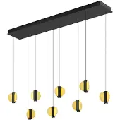 HELL LED-hengelampe Iris, svart/gull, lengde 180 cm, metall, 8 lyskilder