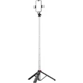 24hShop Selfie-stav med stativ, LED-lys og teleskophåndtak, 1,3 m - svart