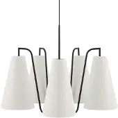 Globen Lighting hengelampe Lou 5, hvit bouclé/svart stoff