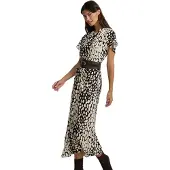 Silbon Draped Polka Dot Midi Kortermet Midi-kjole