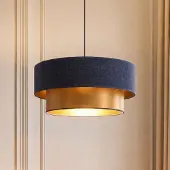 Duolla Pendellampe Dorina, mørkeblå/gull, Ø 45 cm, tekstil, E27