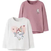 Name it Gensere - 2-pack - NmfVix - Bright White/Lilla Unicorn - - 5 år (110) - Genser