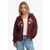 Superdry for woman. W2012712A Burgundy Relaxed Crop hoodie with zipper (S), Casual, Cotton