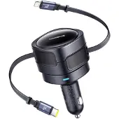 Baseus Billader Enjoyment Max 60 W / mobillader med uttrekkbar USB-C- og Lightning-kabel – Svart