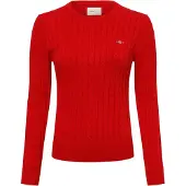 Gant for woman. 4800100 Round neck jumper in red cotton ribbed knitted jersey with ecru ribbing (L), Casual