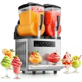 Vevor Kommersiell Slush-maskin, 12Lx2 Dobbeltank Frossen Drikkemaskin, 96 Kopper Rustfritt Stål Margarita Smoothie Frossen Drikkemaskin, Slush-maskin for Hjemmefester Restauranter Kaféer Barer