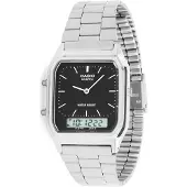 Casio AQ230A-1DMQ Collection unisex retro armbåndsur, svart/sølv