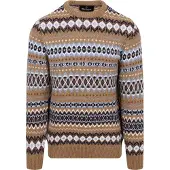 Barbour Fairisle Genser Wool Camel Flerfarget Khaki Brun Størrelse