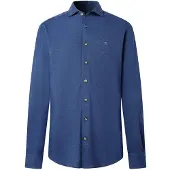 Hackett for man. HM3010837 Blue Melange Pique Shirt (L), Casual, Cotton, Long sleeve