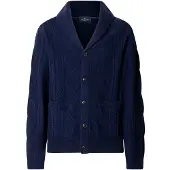 Hackett London for man. HM7000274 Navy Blue Shawl Collar Cardigan (L), Casual, Wool, Classic