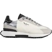 Pepe Jeans for woman. PLS600071 Archer Iron white leather sneakers (36), Flat, Split Leather, Laces, Casual