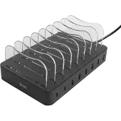 Deltaco DPS-0201 USB-ladestasjon 75 W, 6x USB-A, 2x USB-C PD, svart