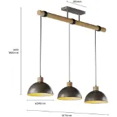 LINDBY hengelampe Holgar, grå, 3 lyskilder, tre, metall, E27