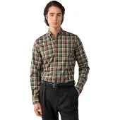 Hackett London for man. HM3010848 Olive Green Country Plaid Check Shirt (S), Casual, Cotton, Classic, Long sleeve