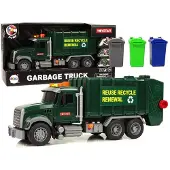 Leantoys Import Car Garbage Truck Bins Dark Green Light Sounds