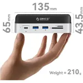 ORICO MiniDock 10in1 med SSD-harddiskplass - sølv