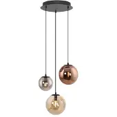 JUST LIGHT Hengelampe Shiny, 3 lyskilder, rund, multifarget, glass, E14