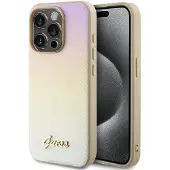 GUESS iPhone 15 Pro Iridescent Metal Script Hybrid-deksel - Gull