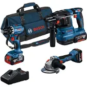 Bosch Gsr18v-45+gws18v-8+gbh18v-22+3x4.0ah+b Elektrisk Verktøysett