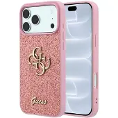 GUESS iPhone 18 Pro Fixed Glitter 4G Metal Logo Deksel - Rosa