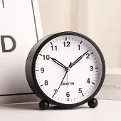 24hShop Tyst Analog Vekkerklokke Rund - Svart