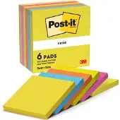 Post It -klistrelapper, ENERGISK, 76x76 mm, 6x100 ark.